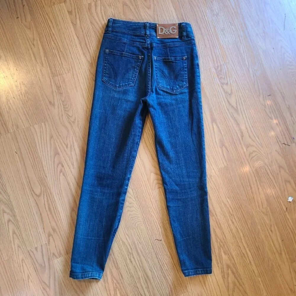 DOLCE & GABBANA STRETCH SKINNY JEANS ZIP ANKLE HIGH RISE LEATHER LOGO PATCH 38 - Picture 4 of 11